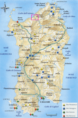cartina della sardegna. In rosso la zona caldosa